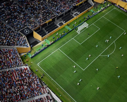 An aerial view of the field at Mercedes-Benz Stadium during last summer’s World Cup.