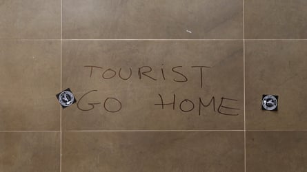 Graffiti at a protest in Barcelona, Spain, 15 June 2025.