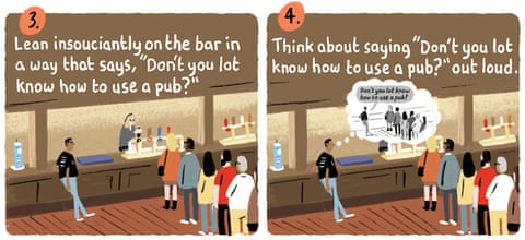 Pub etiquette – it's best to join the queue. By Stephen Collins, panel 3