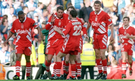 Liverpool celebrate their winner against Blackburn in 1995