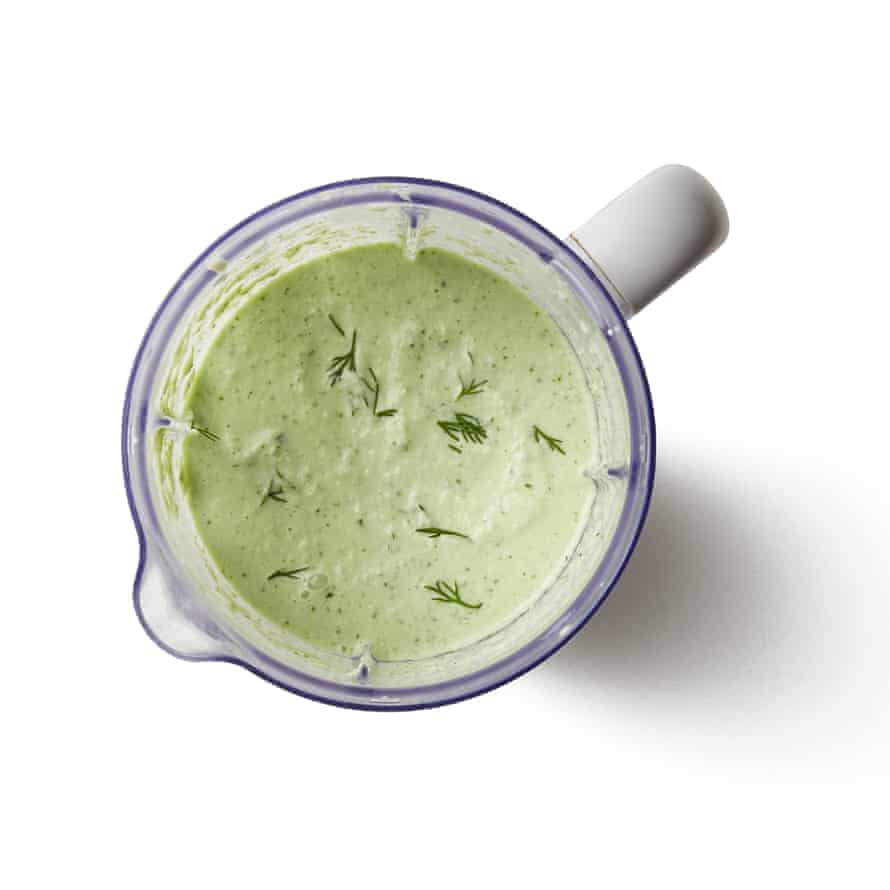 Felicity Cloak's Cucumber Soup 02a.  Add herbs, then refrigerate.