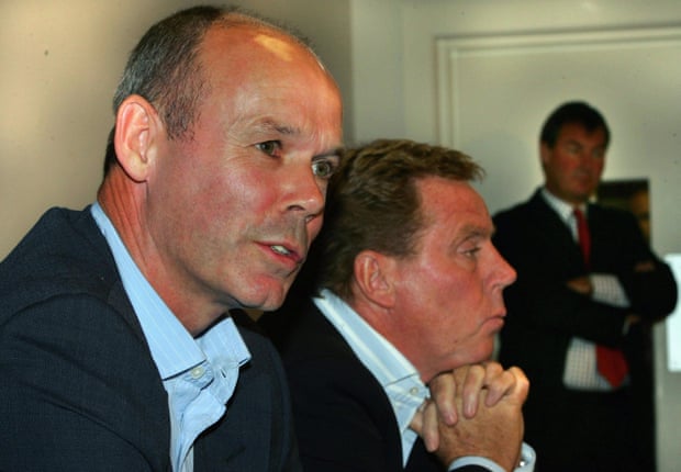 Southampton’s then chairman, Rupert Lowe, looks on as Sir Clive Woodward speaks at a press conference next to the manager, Harry Redknapp, in September 2005.