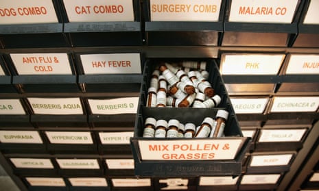 Drawers containing homeopathic remedies