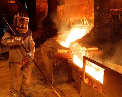 A worker at a copper refinery in Chile.