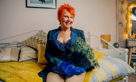 Burlesque performer Marilyn Bersey, 74, whose stage name is Foxy La Mer, at her home in Ventnor, Isle of Wight.