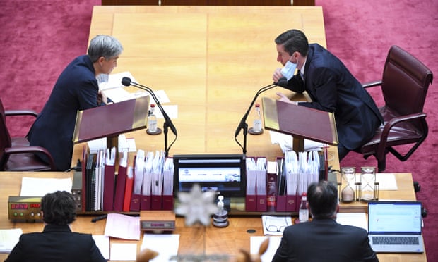 File photo of Labor’s Penny Wong and the Coalition’s Simon Birmingham in the Senate