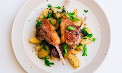 lamb cutlets with potatoes, anchovy and sage.