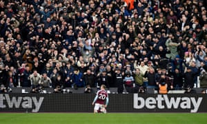 West Ham United’s Jarrod Bowen celebrates scoring their second goal.