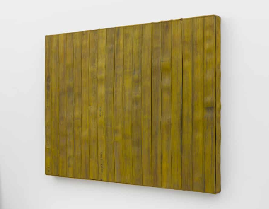 Civil Tapestry (Dirty Yellow) by Theaster Gates, made with a decommissioned fire hose.