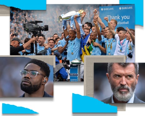 Composite of Manchester City title winning celebrations in 2014, Micah Richards and Roy Keane