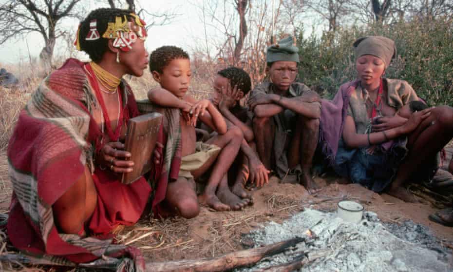 San people sit around the last flames of a campfire. Modern sleeping patterns in lifestyles with bright screens have found to be no different to groups living ancient routines without modern technology.