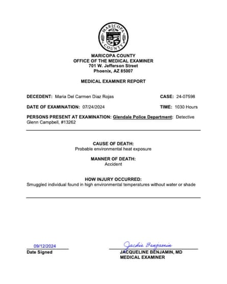 a document showing the autopsy of Maria Del Carmen Diaz Rojas