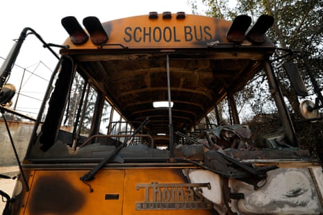 School bus burned by fire.