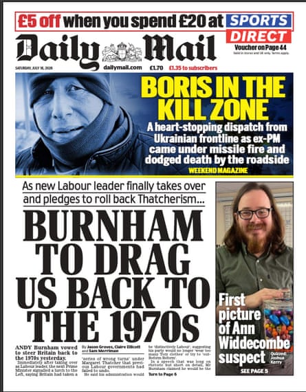 Daily Mail front page on Andy Burnham becoming PM