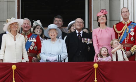 Britain’s Royal family watch a fly past as they appear on the balcony of Buckingham Palace, after attending the annual Trooping the Colour Ceremony in London in 2017.