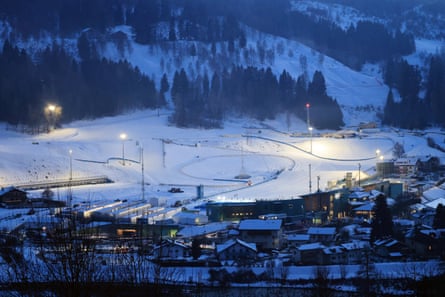 Dusk falls on the Tésero Cross-Country Skiing Stadium