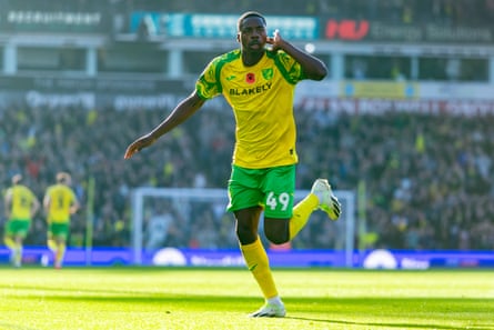 Anthony Musaba of Norwich City celebrates scoring his team’s second goal