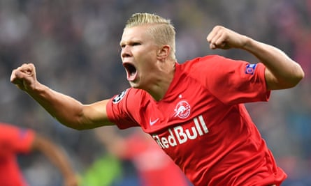 Kevin De Bruyne claims goal obsession can drive Erling Haaland to 800 club | Erling Haaland 5 Erling Haaland celebrates scoring for RB Salzburg