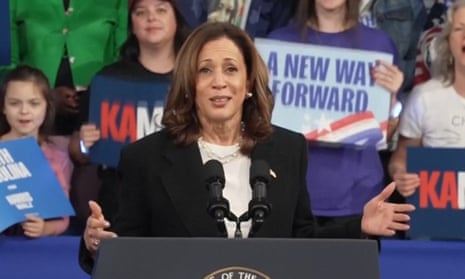 Harris calls for another debate with Trump, says 'we owe it to the voters' – video | Kamala Harris | The Guardian