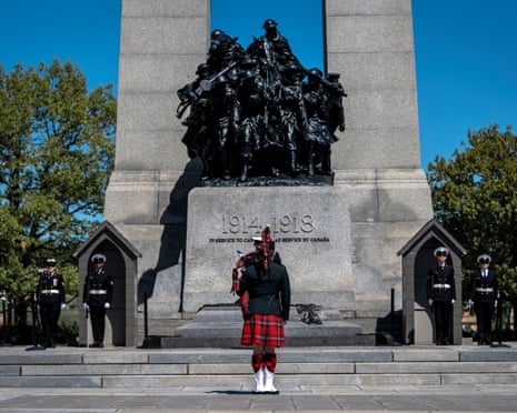 Members of the Canadian Navy participate in a changing of the guard, in preparation to the arrival of King Charles III and Queen Camilla's, at the Royal War Memorial in Ottawa, Canada, on 26 May 26, 2025.