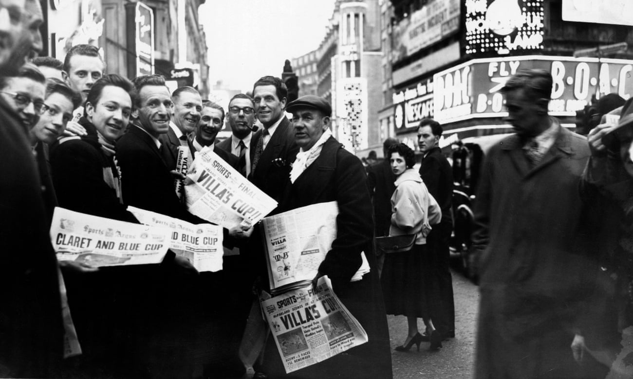 Fans with pink ’uns after Aston Villa’s FA Cup final triumph in 1957