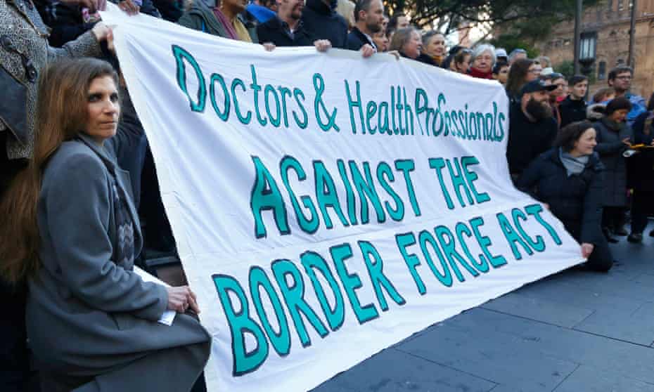 A protest by more than 200 doctors and allied health professionals at Sydney’s Town Hall to oppose the secrecy provisions of the Border Force Act in July 2015