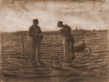 ‘His ideal model of all that art should be and do’ … Van Gogh’s 1880 drawing The Angelus (after Millet).