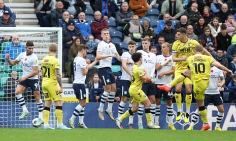 Zian Flemming scores Millwall’s second goal in their 4-2 victory over Preston in the Championship on 12 November 2022.