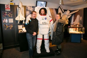 Scout Miller with her father Jonathon Miller and mother Eva Johansen in the visitors centre.