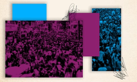 Visual illustration showing large crowds of people in India