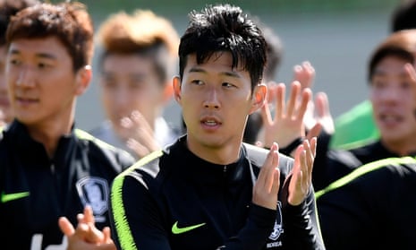 Son Heung-min at training in Russia as South Korea prepare for Monday’s game against Sweden.