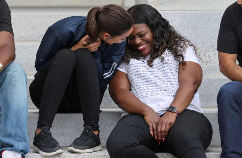 Alexandria Ocasio-Cortez and Cori Bush celebrate the White House decision on the moratorium on evictions in Washington.