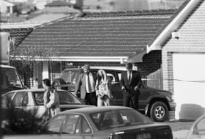 Detectives take Milat into custody after raiding his home in Eagle Vale, Sydney, in May 1994