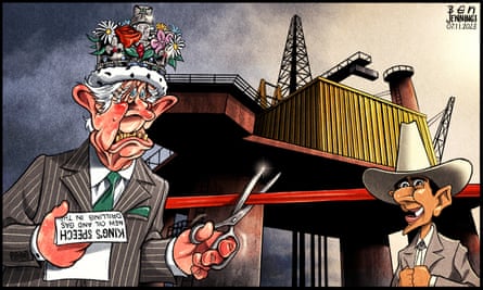 Ben Jennings on the king’s speech and oil and gas licences – cartoon