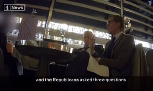 Cambridge Analytica chief executive Alexander Nix (right) talking about his company’s role in the US presidential election to an undercover reporter for Channel 4 News.