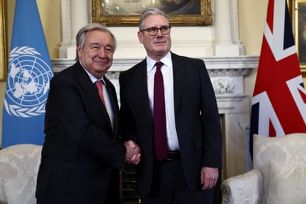 UN secretary general António Guterres with Keir Starmer at 10 Downing Street, London, 16 January 2026