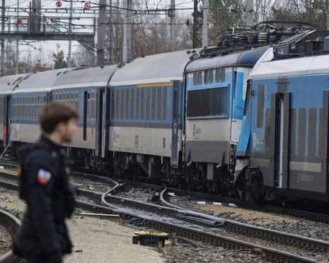 The scene after an express train collided with a passenger train on the line between Zliv and Dívčice in the České Budějovice region in the southern Czech Republic.