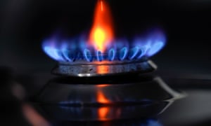 A gas hob burning on a stove in a kitchen in Basingstoke, Hampshire.
