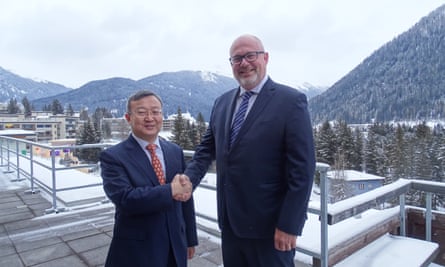 China’s vice-minister of commerce, Wang Shouwen, and Australia’s assistant trade minister, Tim Ayres, in Davos last month.