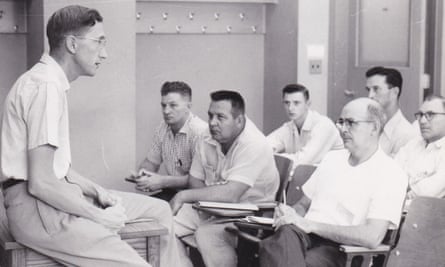 John Harrison, left, teaching at Wisconsin University’s School for Workers in the early 1960s
