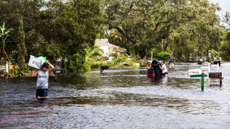 A picture taken on September 7, 2017 shows a flooded street in Gustavia on the French overseas collectivity of Saint-Barthelemy in the Caribbean following hurricane Irma. Hurricane Irma sowed a trail of deadly devastation through the Caribbean, reducing to rubble the tropical islands of Barbuda and St Martin and claiming at least seven lives. / AFP PHOTO / Kevin BarrallonKEVIN BARRALLON/AFP/Getty Images