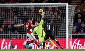 Valdes saves Pedro’s effort.