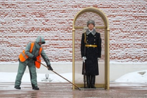 Moscow, Russia
A utility worker clears snow by the Tomb of the Unknown Soldier in Alexander Garden during a snowfall.