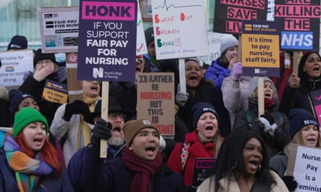 Nurses protesting outside the Royal College of Nursing in London