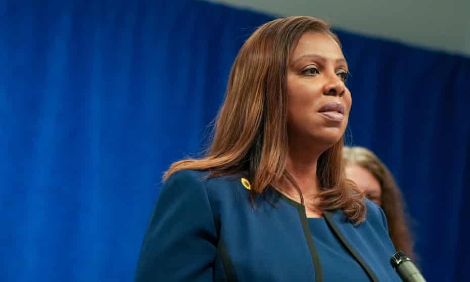 Letitia James speaks at a microphone.