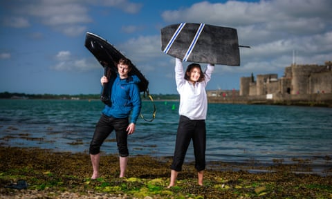 Ciaran Dowds and Anahita Laverack with Caernarfon Castle in the background