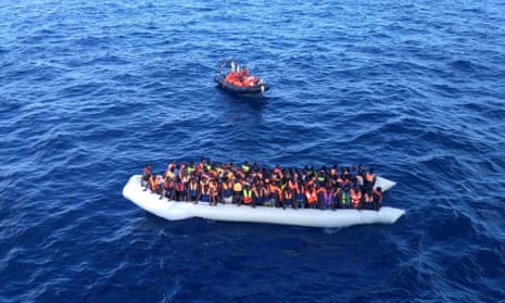 Migrants in a dinghy