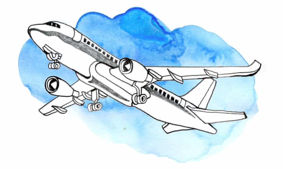 Illustration of a white plane against blue sky background