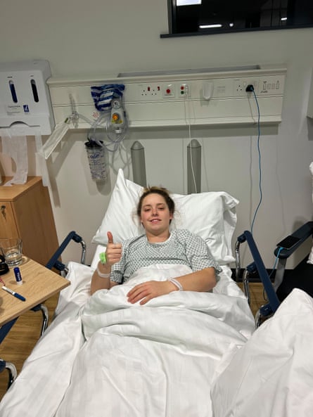 Laura Holden in hospital recovering from her ACL injury.