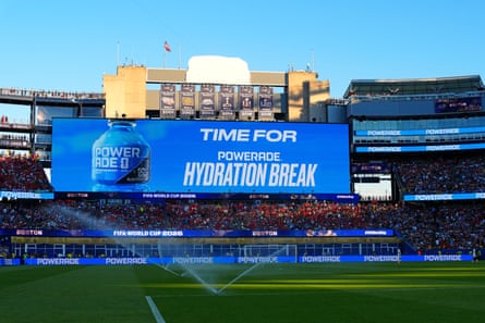 A motion indicating a hydration break astatine Boston Stadium
